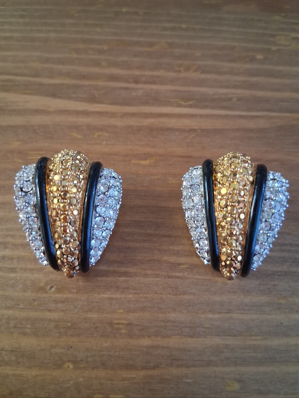 St.John Glamorous Vintage Goldtone & Rhinestone Clip Earrings